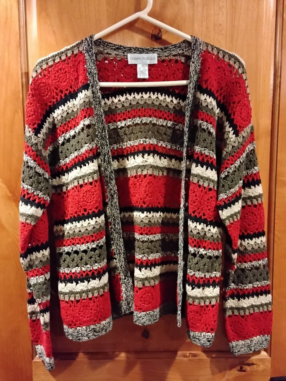 Robert Scott Ltd. Vintage Women's Crochet Open Front Cardigan Size L #425